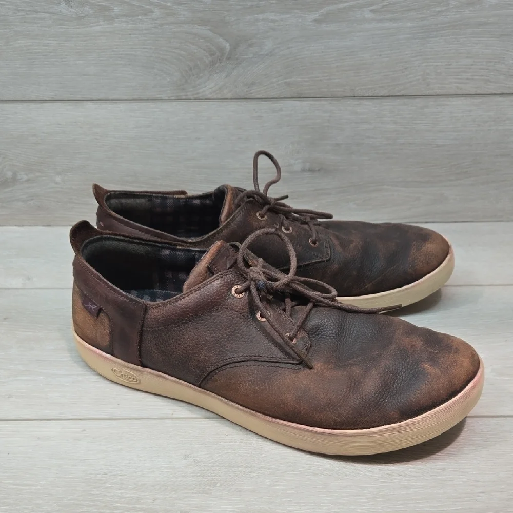 Chaco Mens Mahogany Leather Slip On Sneakers Shoes Sz 12